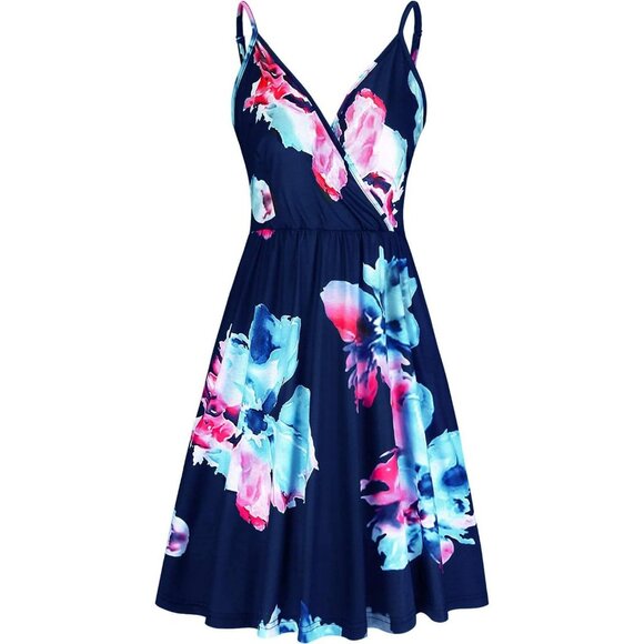 Women' 2024 Neck Solid Spaghetti Strap Summer Casual Swing Sundress with Pocket - Picture 2 of 5